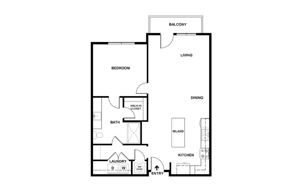 J - 1 bedroom floorplan layout with 1 bathroom and 790 square feet (2D)