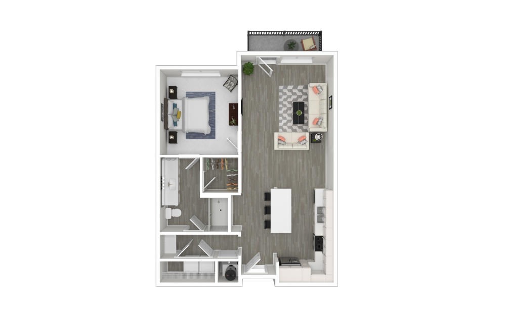 I - 1 bedroom floorplan layout with 1 bathroom and 753 square feet (3D)