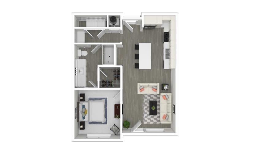 B2 - 1 bedroom floorplan layout with 1 bathroom and 707 square feet