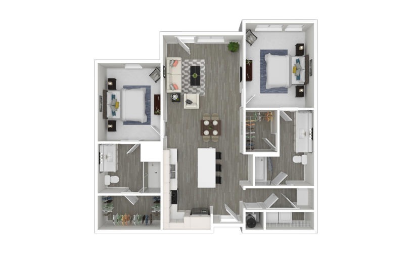 C - 2 bedroom floorplan layout with 2 bathrooms and 1067 square feet