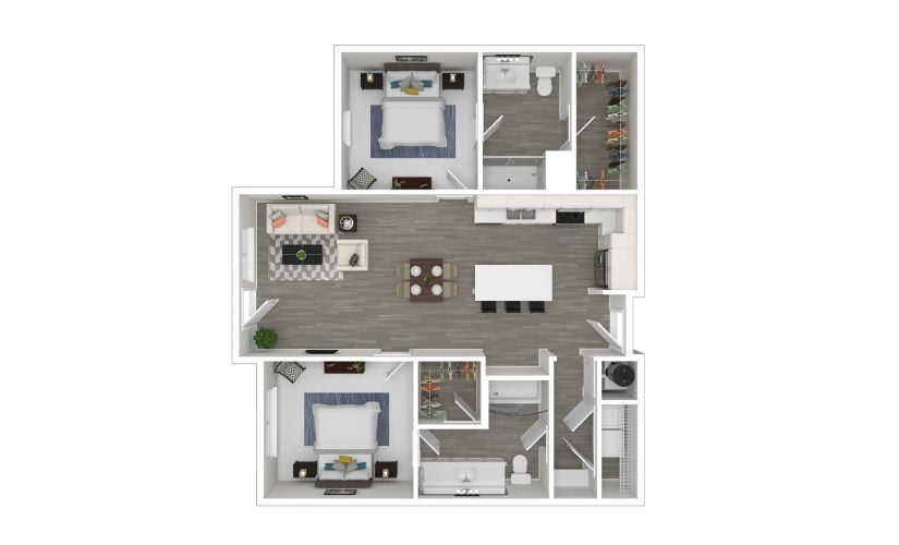 G - 2 bedroom floorplan layout with 2 bathrooms and 1025 square feet