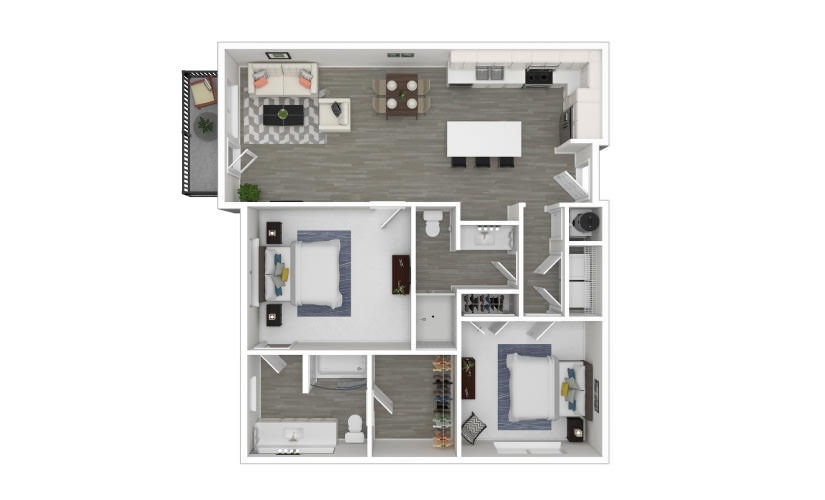 H - 2 bedroom floorplan layout with 2 bathrooms and 1048 square feet