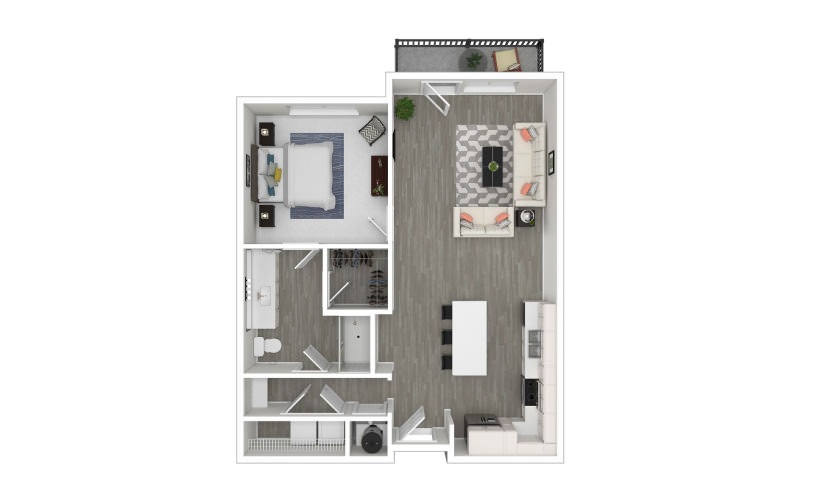 J - 1 bedroom floorplan layout with 1 bathroom and 790 square feet